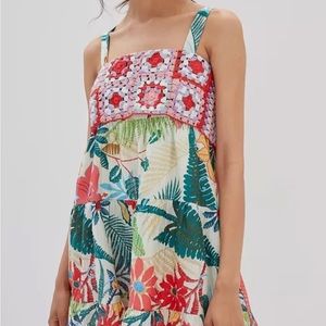 Farm Rio for Anthropologie Floral Minidress with Crochet top Size M